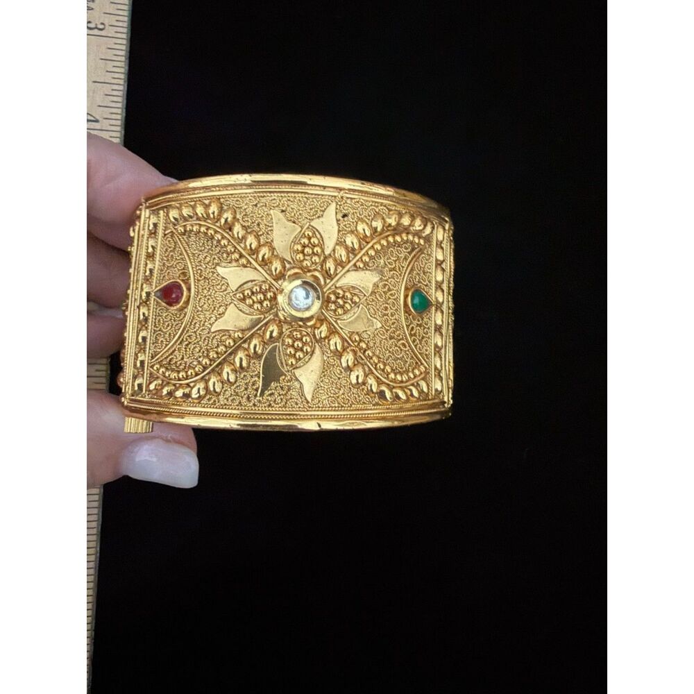 Gold Plated openable Kada Bangle with Zircon and enamel accents  Screw Pin closu